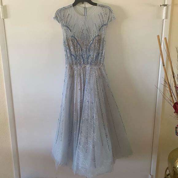 Mac Duggal Embellished Cap-Sleeve Midi Flare Dress - Picture 3 of 4